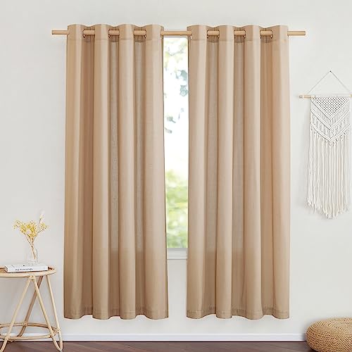 Thick Flax Linen Textured Bedroom Curtains (Camel / 55"W x 72"L (Pack of 2))