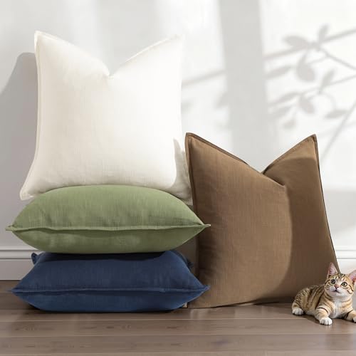 Fall Cream White Linen Throw Pillow Covers 24x24 Set of 2 (Cream White / 24" x 24" (Pack of 2))