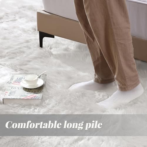 White Faux Sheepskin Shaggy Fur Rug for Living Room Soft Plush Machine Washable Fluffy 4x6 Area Rugs for Bedroom Nursery Rug (4' x 6' (Rectangular) / White)
