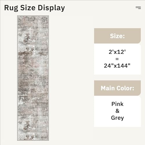 Abstract Runner Rug 2x12 Hallway Kitchen Runners Pink (Pink/Grey / 2' x 12' (Runner))