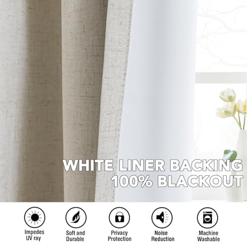 100% Blackout Linen Curtains 84" L 2 Panels Heathered Linen (Heathered Linen / 52"W x 84"L (Pack of 2))