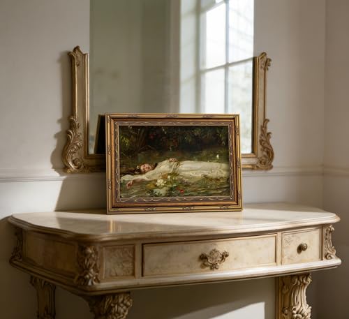Vintage Gold Framed Ophelia Canvas Wall Art Gothic Dark Academia Pond Lotus Painting Picture Wall Decor Retro Romantic Victorian Antique Woman Poster Print Artwork for Living Room Bedroom Bathroom (Ophelia / 24"L x 16"W)