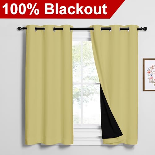 Paler Yellow 100% Blackout Curtains 2 Panels with Black Liners (Paler Yellow / 42"W x 54"L (Pack of 2))