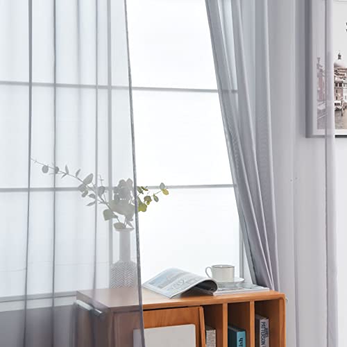 Basic Rod Pocket Sheer Voile Window Curtain Panels White 1 Pair 2 Panels 38 Width 54 Inch Long for Kitchen Bedroom Children Living Room Yard (Grey / 38"W x 54"L (Pack of 2))