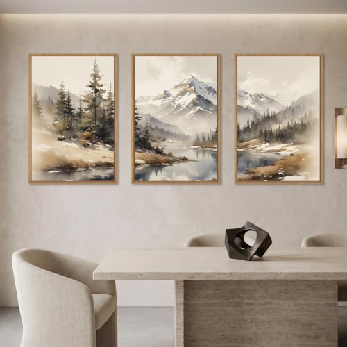 Boho Misty Mountain Watercolor Framed Canvas Wall Art Set (Misty Mountain Wall Art / 16"L x 24"W)