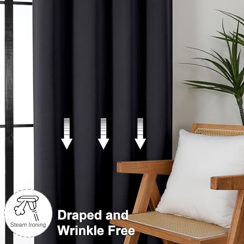Black Blackout Curtains for Bedroom 102 Inches Long 2 Panels (Black / 50"W x 102"L (Pack of 2))