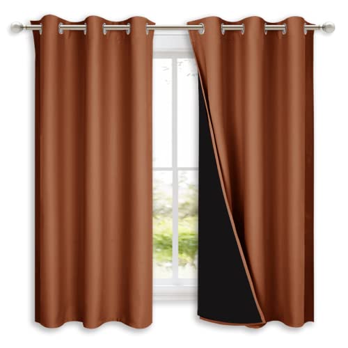 100% Blackout Short Curtains with Black Liners (Burnt Orange / 37"W x 50"L (Pack of 2))