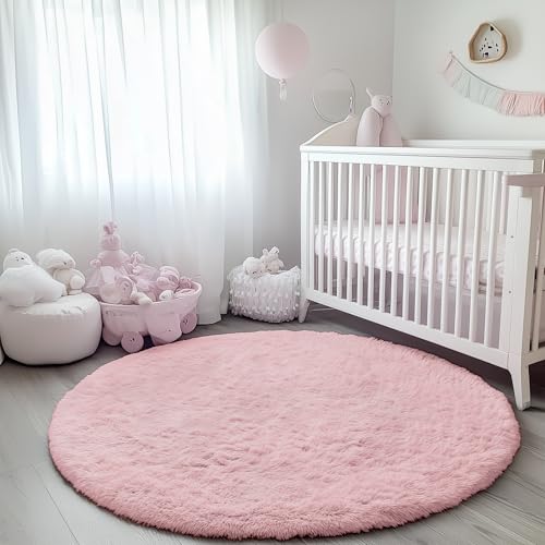 Light Pink Round Area Rugs 6ft for Bedroom Living Room (Light Pink / 6' (Round))