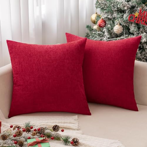 Soft Chenille Throw Pillow Covers Red 20x20 Inch Pack of 2 (20" x 20" (Pack of 2) / Red)