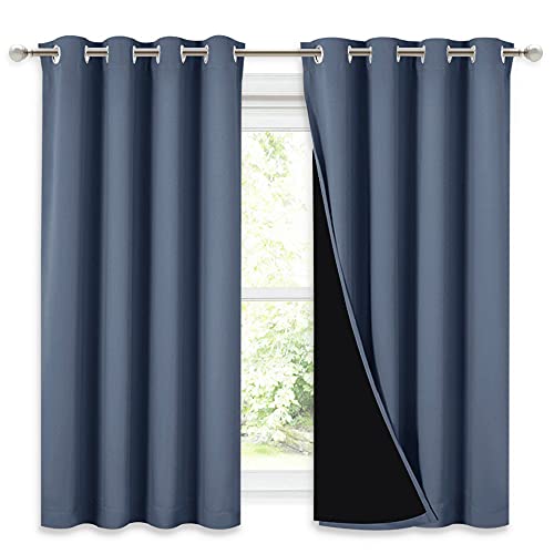 100% Blackout Curtains with Black Liners (Stone Blue / 52"W x 54"L (Pack of 2))