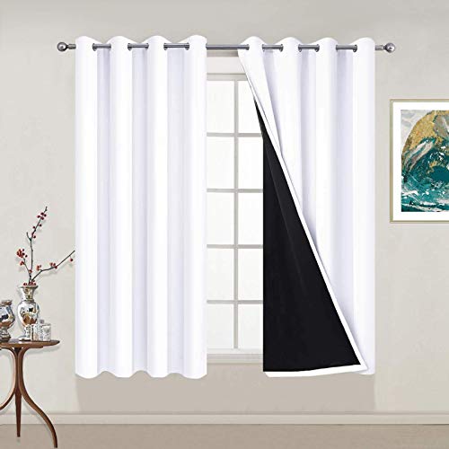 Pure White 100% Blackout Curtains 54 Inches Long 52" Wide 2 Panel (52"W x 54"L (Pack of 2) / Pure White)