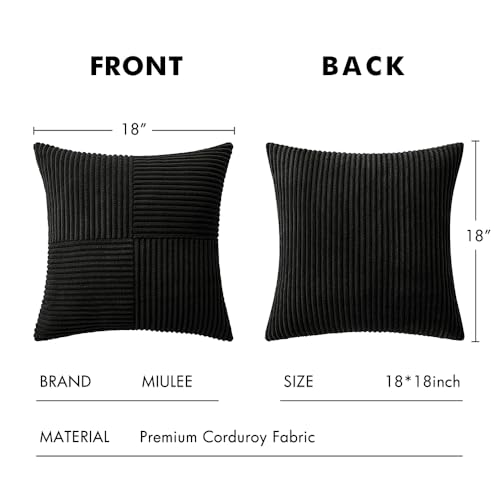 Black Decorative Throw Pillow Covers for Couch 18x18 Inch (18" x 18" (Pack of 2) / Black)
