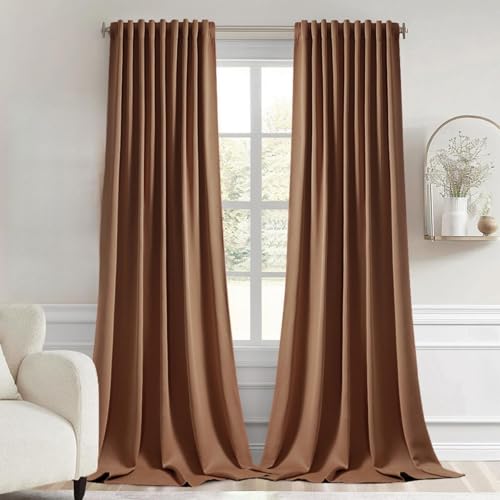 Cappuccino Brown Back Tab Blackout Curtains 52x120 Inch 2 Panels Set (Cappuccino Brown / 52"W x 120"L (Pack of 2))