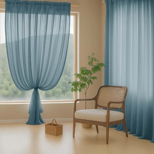 Dusty Blue Sheer Curtains 90 Inches Long 2 Panels (42"W x 90"L (Pack of 2) / Dusty)