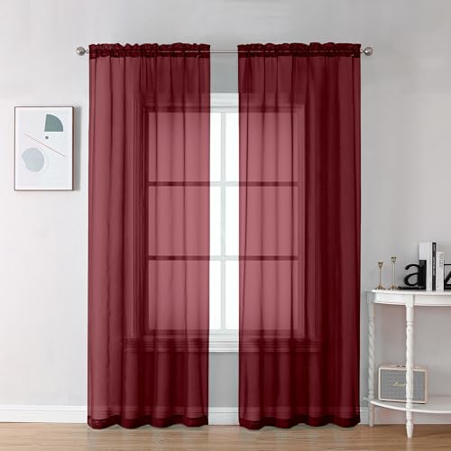 Burgundy Sheer Curtains 78 Inches Long 2 Panels Set for Living Room (Burgundy / 42"W x 78"L (Pack of 2))