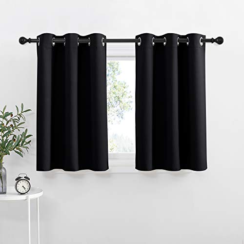 Black Small Window Curtains for Cafe Kitchen Laundry (Black / 42"W x 36"L (Pack of 2))