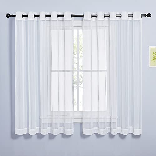 Sheer Curtains for Bedroom Windows 63 inch Length (Ivory / 70"W x 63"L (Pack of 2))