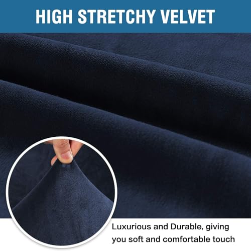 Stretch Velvet Sofa Covers for 3 Cushion Couch Covers Furniture Protector Soft with Non Slip Elastic Bottom (Navy / Sofa L)