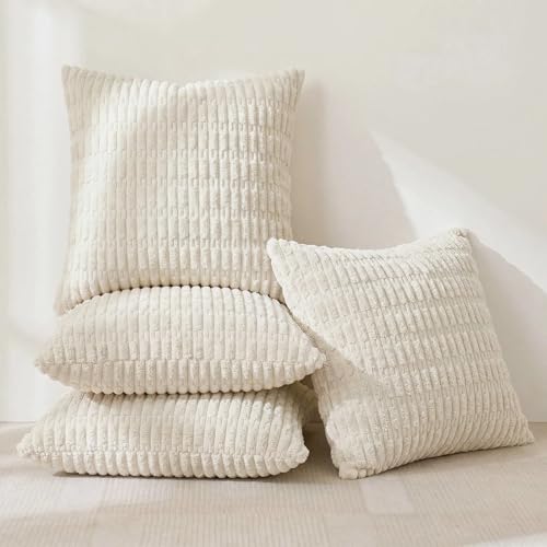 4 Packs Decorative Throw Pillow Covers for Living Room Couch Bed (16" x 16" (Pack of 4) / Cream)