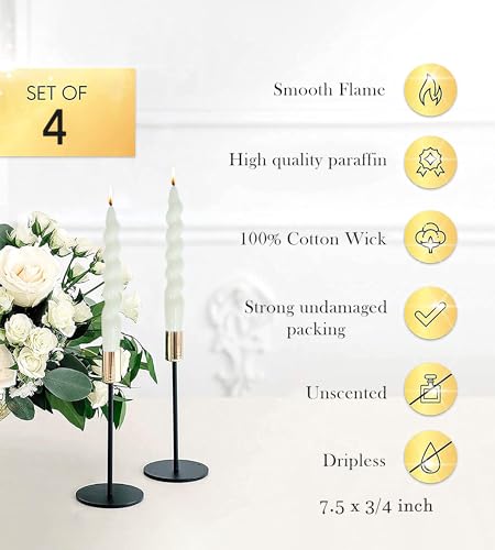 Taper Candle White Spiral Candlestick Short Tapered Candles Twisted Candlesticks for Table Decor Housewarming Gift Idea (7.5''-White-4)
