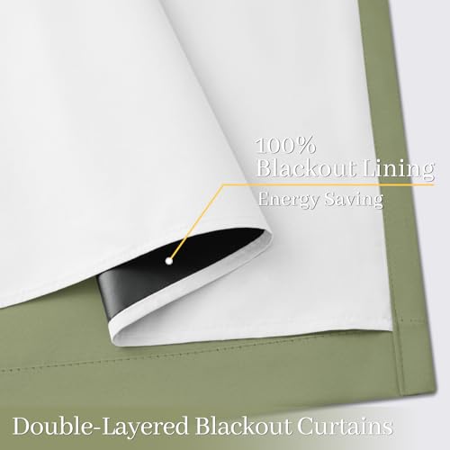 Sage Blackout Curtains 63 Inches Long for Bedroom 40" Wide 2 Panel (40"W x 63"L (Pack of 2) / Sage Green)