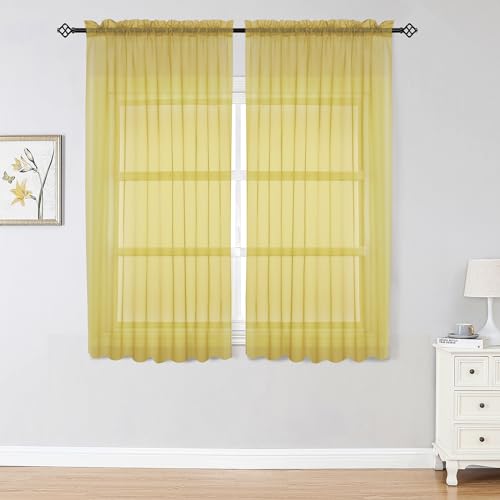 Sheer Curtains 63 inch Length 2 Panels Set (Yellow / 42"W x 63"L (Pack of 2))