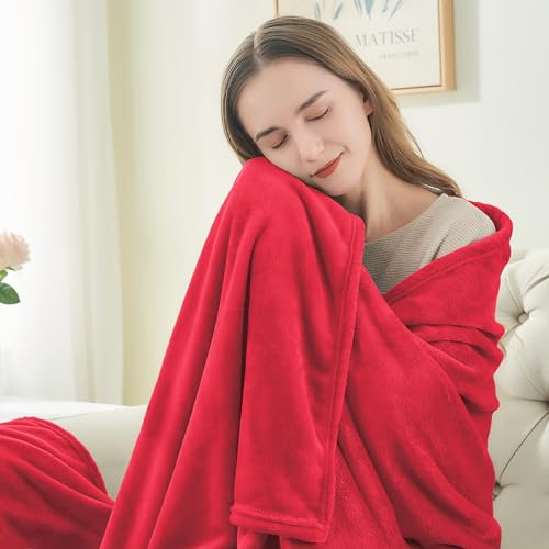Fleece Blankets Queen Size Red Throw Blankets for Bed (Red / Queen(90"x90"))