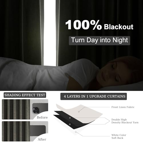 102 Inch Long Charcoal Gray Blackout Curtains for Bedroom 2 Panels Set Modern Natural Linen Back Tab Pleated Floor to Ceiling Thermal Drapes Hooks Rings 102 In Window Drapes 100% Black Out Linen (Carbon Grey / 52"W x 102"L (Pack of 2))