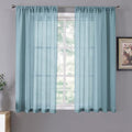 Short Sheer Curtains Linen Textured Living Room Curtain Sheers Light Filtering Rod Pocket Voile Curtains for Bedroom (42"W x 45"L (Pack of 2) / Dusty Blue)
