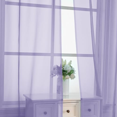 Lavender Sheer Curtains 96 Inches Long 2 Panels (Lavender / 42"W x 96"L (Pack of 2))