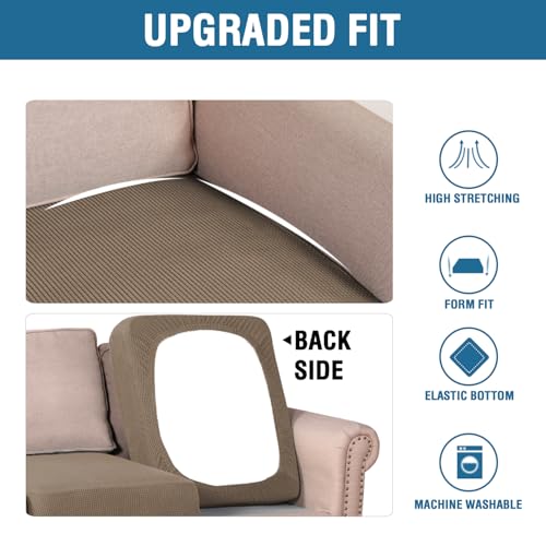 Super Stretch Individual Seat Cushion Covers Sofa Covers Couch Cushion Covers Slipcover Sets Thick Jacquard Textured Twill Fabric (Macchiato / 1 Cushion Loveseat)