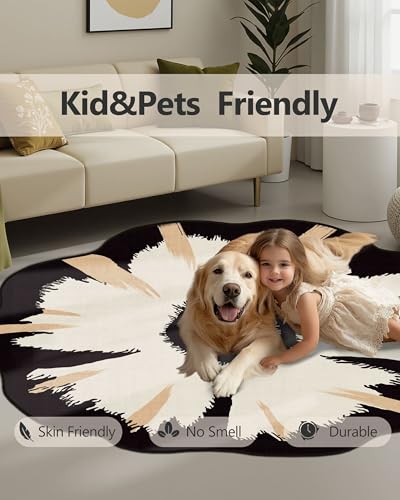 4ft Round Rug Washable Modern Circle Area Rug (Black Apricot / 4' (Round))