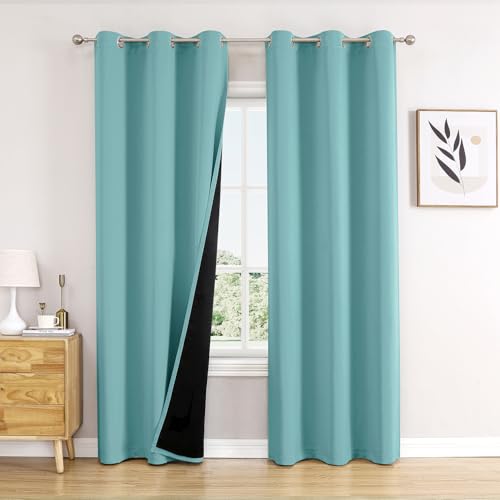 100% Blackout Curtains for Bedroom 78 Inches Long 2 Panels Set (42"W x 78"L (Pack of 2) / Aqua)