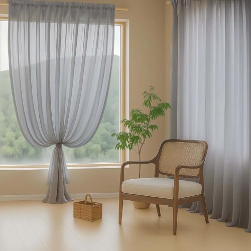 Grey Sheer Curtains for Window 72 inches Long 2 Panels Set (42"W x 72"L (Pack of 2) / Charcoal Grey)