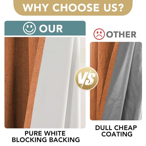 100% Blackout Linen Curtains 72" L 2 Panels Orange (Orange / 52"W x 72"L (Pack of 2))