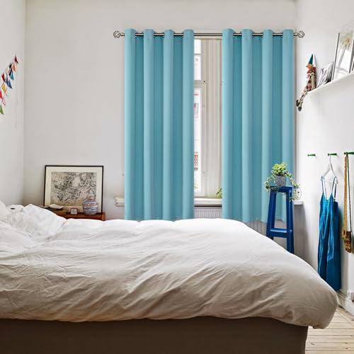 Aqua Blue Room Darkening Curtains 63 Inch for Bedroom (Aqua / 52"W x 63"L (Pack of 2))