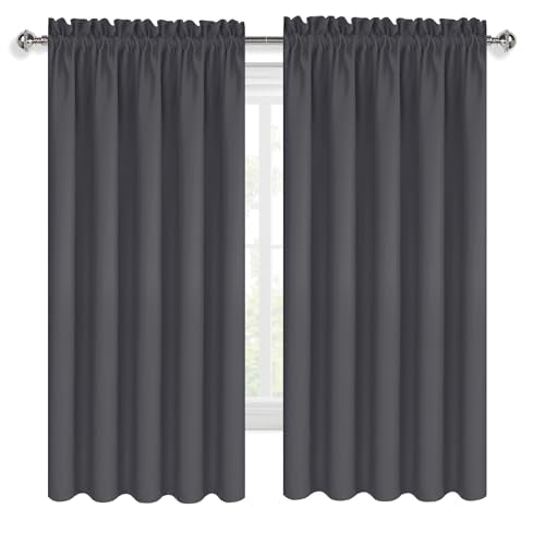 Wide Blackout Curtains for Bedroom 60 x 63 Inch Long Dark Grey (Dark Grey / 60"W x 63"L (Pack of 2))