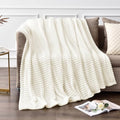 Ribbed Jacquard Cream Fleece Throw Blanket for Couch (Cream / Throw XL(50"x70"))