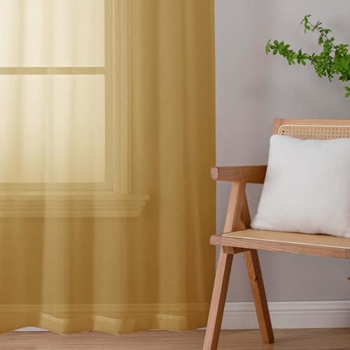Sheer Gold Curtains for Bedroom Living Room 54 Inch Length 2 Panels Set (Gold / 42"W x 54"L (Pack of 2))