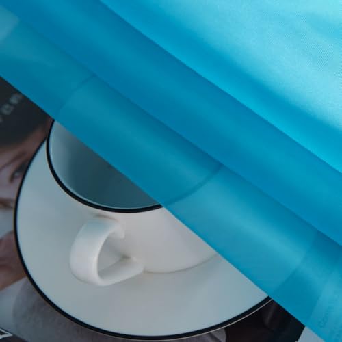 Basic Rod Pocket Sheer Voile Window Curtain Panels Cyan Blue 1 Pair 2 Panels 52 Width 36 Inch Long for Kitchen Bedroom Children Living Room Yard（Cyan Blue (Cyan Blue / 52"W x 36"L (Pack of 2))