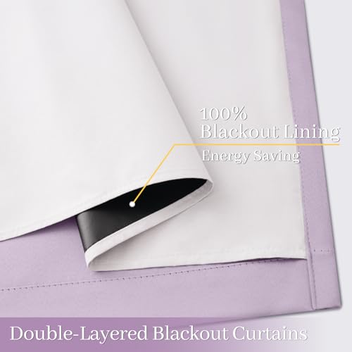 Lilac 100% Blackout Curtains 96 Inches Long for Bedroom 50" Wide (50"W x 96"L (Pack of 2) / Lilac With White Backing)