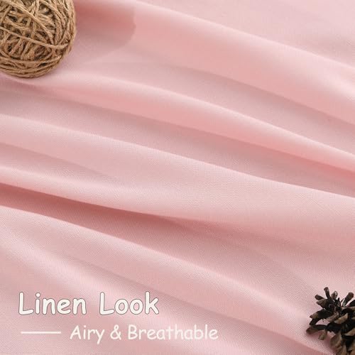 Pink Linen Curtains 90 Inch Long 2 Panels Set for Baby Girl Bedroom Pink Soft Linen Textured Window Drapes Semi Sheer Light Filtering Rod Pocket Back Tab Farmhouse Curtain 52x90 (52"W x 90"L (Pack of 2) / Pink)