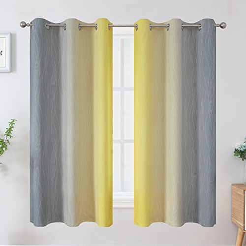Yellow and Grey Ombre Blackout Curtains for Living Room 42Wx63L Inch Length (Yellow and Grey / 42"W x 63"L (Pack of 2))