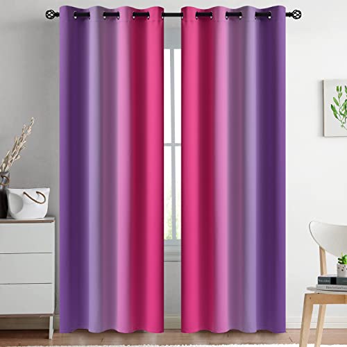 Ombre Pink and Purple Curtains for Bedroom (52"W x 84"L (Pack of 2) / Pink and Purple)