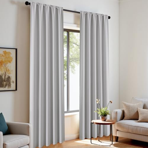 Grayish White Blackout Curtains 63 inch Length 2 Panels Set (Greywish White / 52"W x 63"L (Pack of 2))