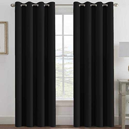Blackout Curtain for Living Room Thermal Insulated Window Treatment Curtain Extra Long 108 inch Length Energy Saving Solid Grommet Top Blackout Drape (52"W x 108"L (Pack of 1) / Jet Black)