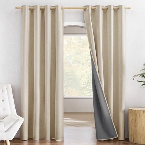 Farmhouse Style 100% Blackout Cream Linen Curtains 90 inches Length (52"W x 90"L (Pack of 2) / Cream)