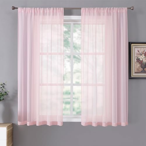 Sheer Curtains Linen Textured Living Room Curtain Sheers Light Filtering Rod Pocket Voile Curtains for Bedroom (42"W x 63"L (Pack of 2) / Pink)