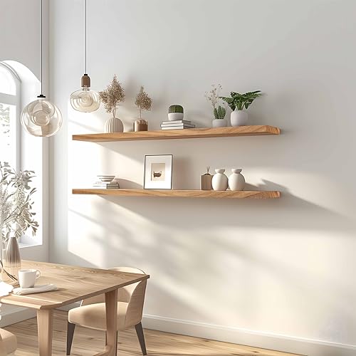 48 Inch Floating Shelves for Wall Rustic Light Wood Wall Shelves for Bedroom Set of 4 (48 inch / Rustic Light)