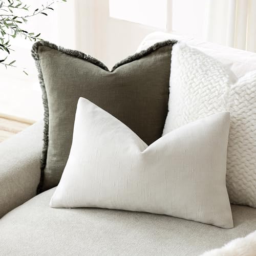 Textured Chenille Lumbar Throw Pillow Covers 12x20 (20" x 12" (Pack of 2) / Ivory)